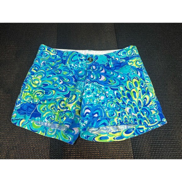 LILLY PULITZER Lagoon Size 0 The Callahan Shorts Blue Green‎ Bright Floral Print - Picture 1 of 7